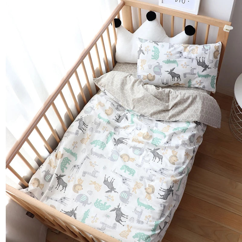 Juego de cama para cuna de bebé, ropa de cama de algodón, kit de cuna para niño y niña, incluye funda de almohada, funda nórdica, decoración para habitación de niños, 3 uds.