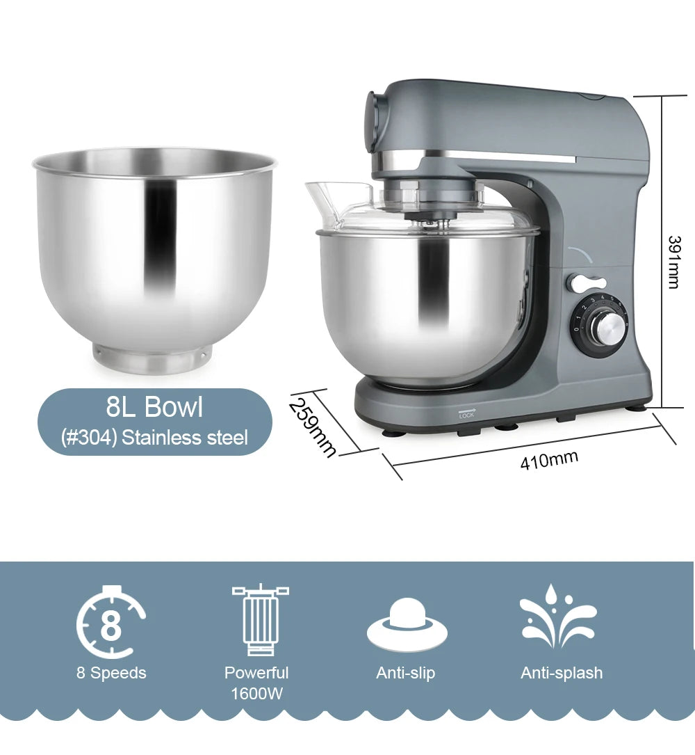 Batidora de Pedestal Multifuncional de 7L y 1300W, Batidora Eléctrica de Alimentos con Licuadora de 1.5L y Picadora de Carne, Suministro de Fábrica