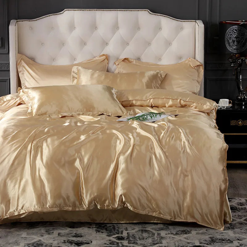 Juego de funda nórdica de cama 120/150/180/200 Tencel, juego de cama de seda negro, verde, blanco, Sábana de verano, Sábana bajera elástica de lujo 180x200