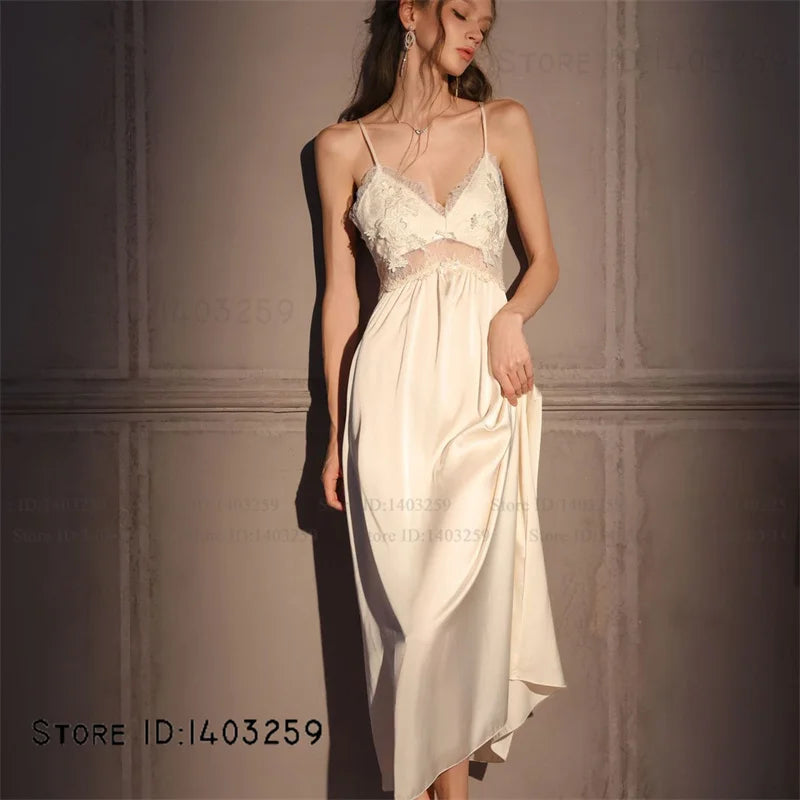 Conjunto de bata larga elegante para mujer, camisón de lencería Sexy, camisón con espalda descubierta, ropa de dormir para el hogar, ropa de dormir de satén de seda