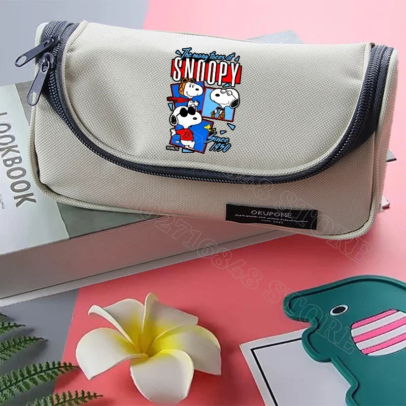 Estuches para lápices de Snoopy, papelería bonita, estampado gráfico de dibujos animados de anime, suministros escolares, portátiles, de gran capacidad, regalos para fiestas de cumpleaños