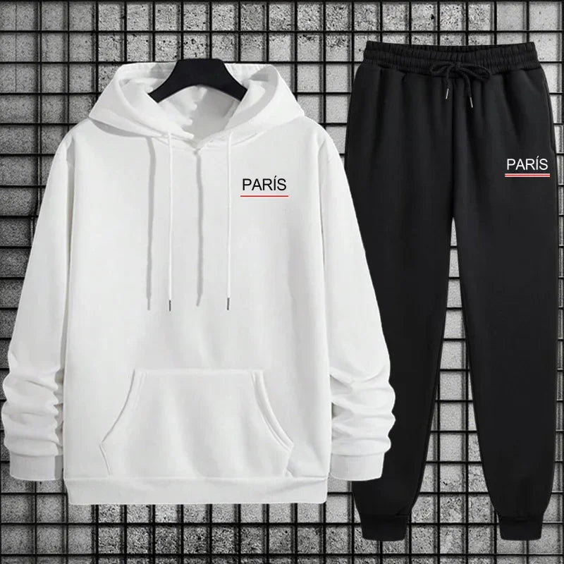 Conjunto Deportivo Esencial para Hombre 2026, Sudadera con Capucha y Pantalones Deportivos Premium para Uso Diario, Moda Deportiva Otoño Invierno Estilo París