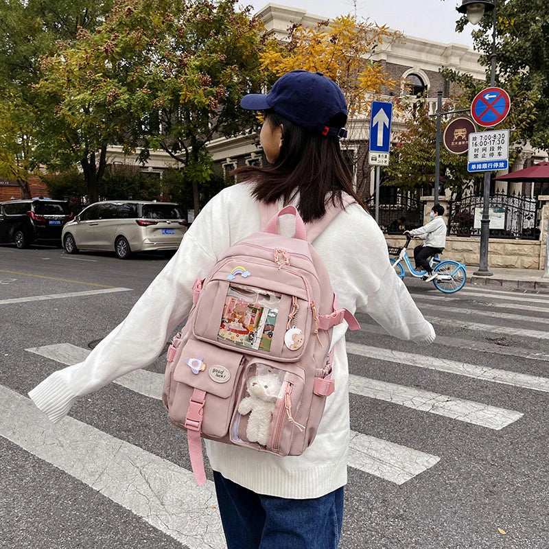 Mochilas bonitas para mujer, mochila escolar de nailon con múltiples bolsillos impermeable para estudiantes y niñas, mochila Kawaii para ordenador portátil, Mochilas