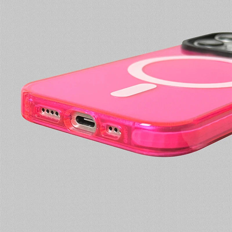 Funda Transparente de Silicona Suave con Carga Inalámbrica MagSafe en Colores Neón para iPhone 17, 17 Pro Max, 15, 16 Pro, 13, 14, 12