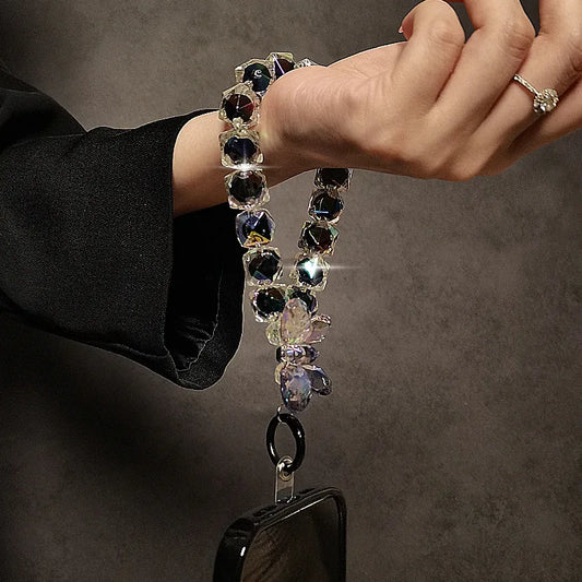 Cordón de lujo para teléfono, lazo acrílico brillante de cristal, dijes para teléfono, cadena corta para muñeca, se puede llevar a mano, colgante de cuentas de cadena