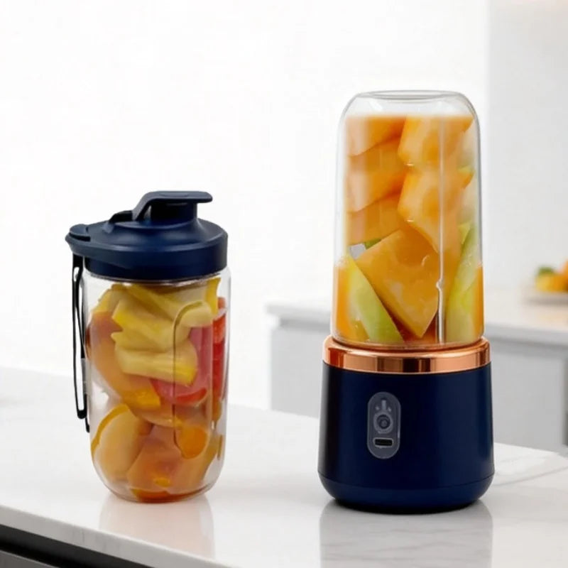 Licuadora Portátil de Doble Vaso, Exprimidor USB, Mezclador de Frutas para Smoothies, Batidos y Jugos, Procesador de Alimentos Compacto, Exprimidor de Naranjas