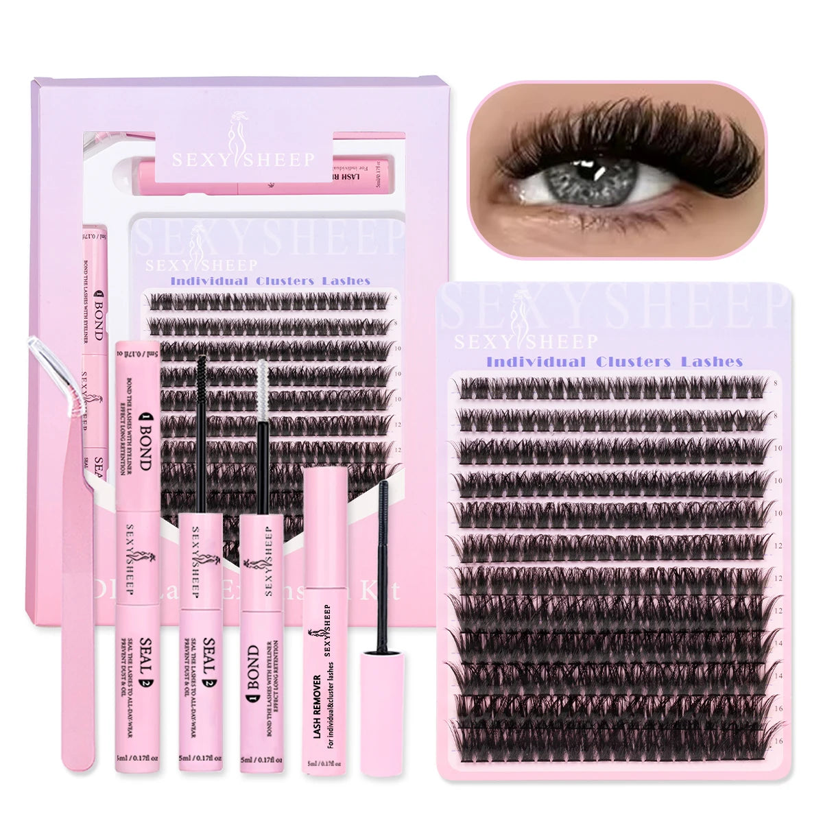 Kit de extensión de pestañas DIY, mezcla de 8-16mm de visón, pestañas individuales suaves, extensiones de pestañas naturales con maquillaje de unión y sellado