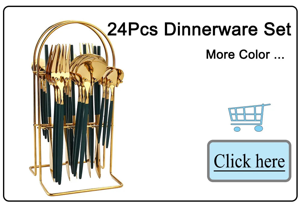 Juego de cubiertos dorados con mango negro, 24 Uds., cuchillo de acero inoxidable, tenedor, cuchara, vajilla, juego de cubiertos, vajilla de cocina para Festival, regalo