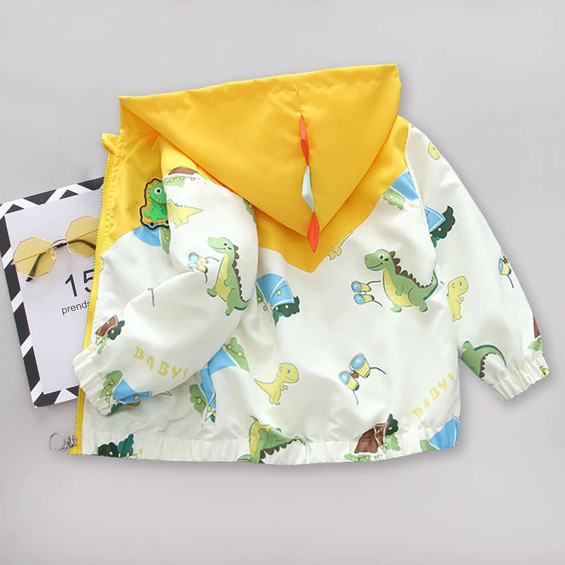 Chaqueta con capucha de dinosaurio de dibujos animados para niños pequeños, ropa de abrigo informal, rompevientos, abrigos para niños de 1 a 6 años, Primavera
