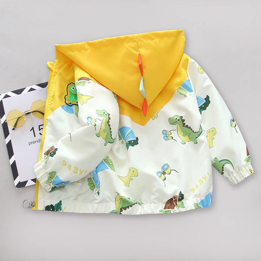 Chaqueta con capucha de dinosaurio de dibujos animados para niños pequeños, ropa de abrigo informal, rompevientos, abrigos para niños de 1 a 6 años, Primavera