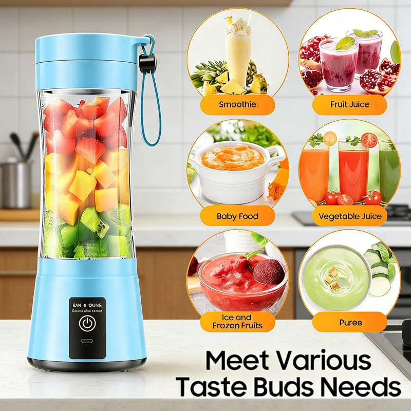 Licuadora de Jugos Doméstica de 380ml, Mini Licuadora Eléctrica Recargable por USB, Mezcladora de Batidos, Licuadora Portátil para Picnic al Aire Libre