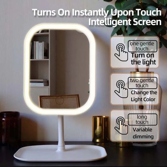 Espejo de Maquillaje OMUONE Niche con Luz LED de 3 Colores, Espejo Táctil para Dormitorio de Mujer