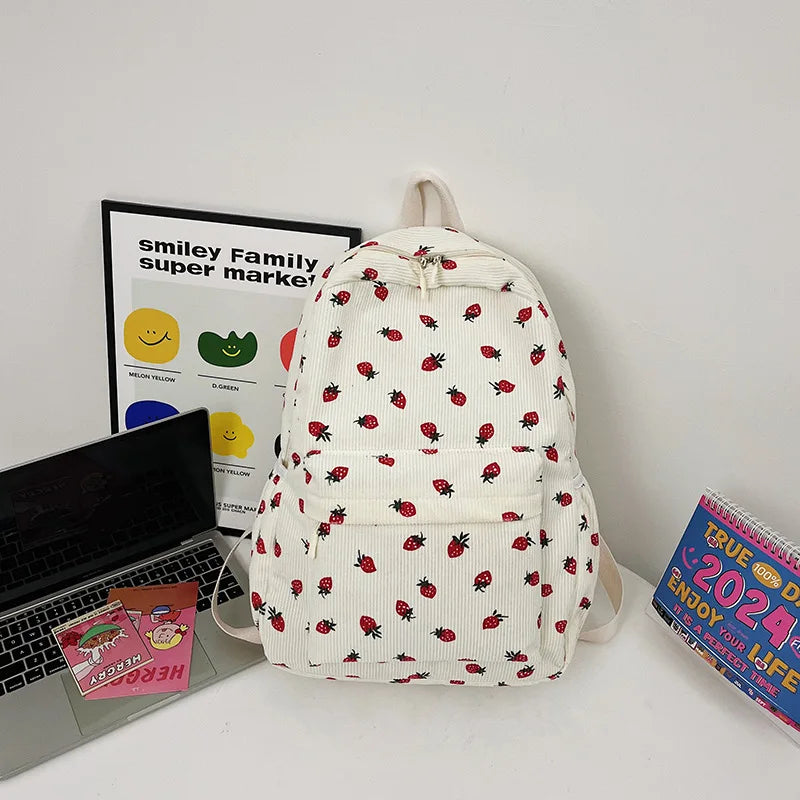 Mochila de PANA con fresas para estudiantes, morral escolar con múltiples bolsillos para adolescentes, correa ajustable para cuaderno, Mochilas Escolares al aire libre