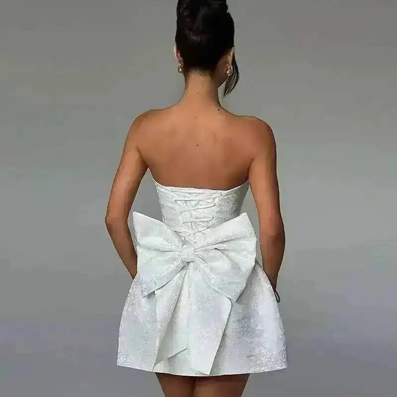 Townlike-Vestido corto de Jacquard con espalda descubierta para mujer, minivestido elegante con lazo y corte en A, Sexy, para fiesta, primavera y verano, 2024