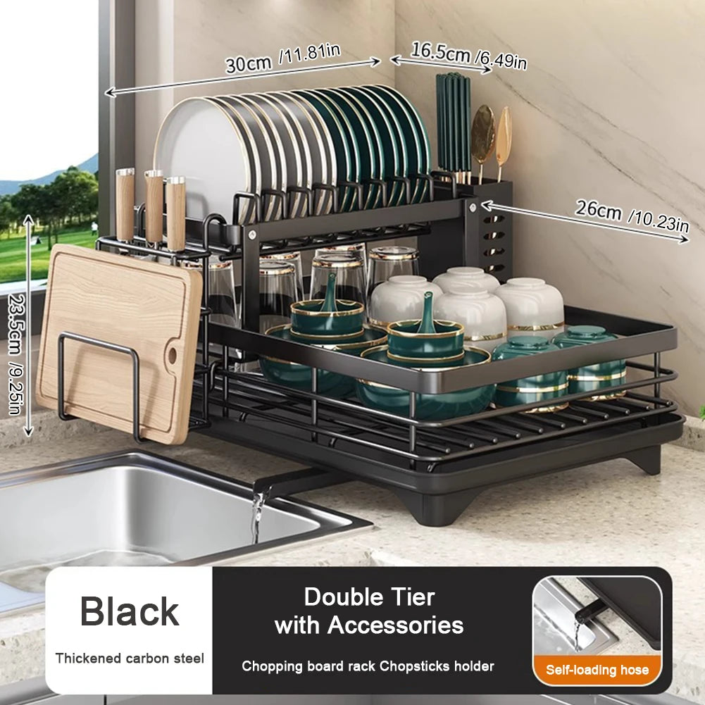 Escurridor de platos ajustable, estante de secado de platos, organizador de platos de cocina con escurridor sobre el fregadero, encimera, soporte de almacenamiento de cubiertos