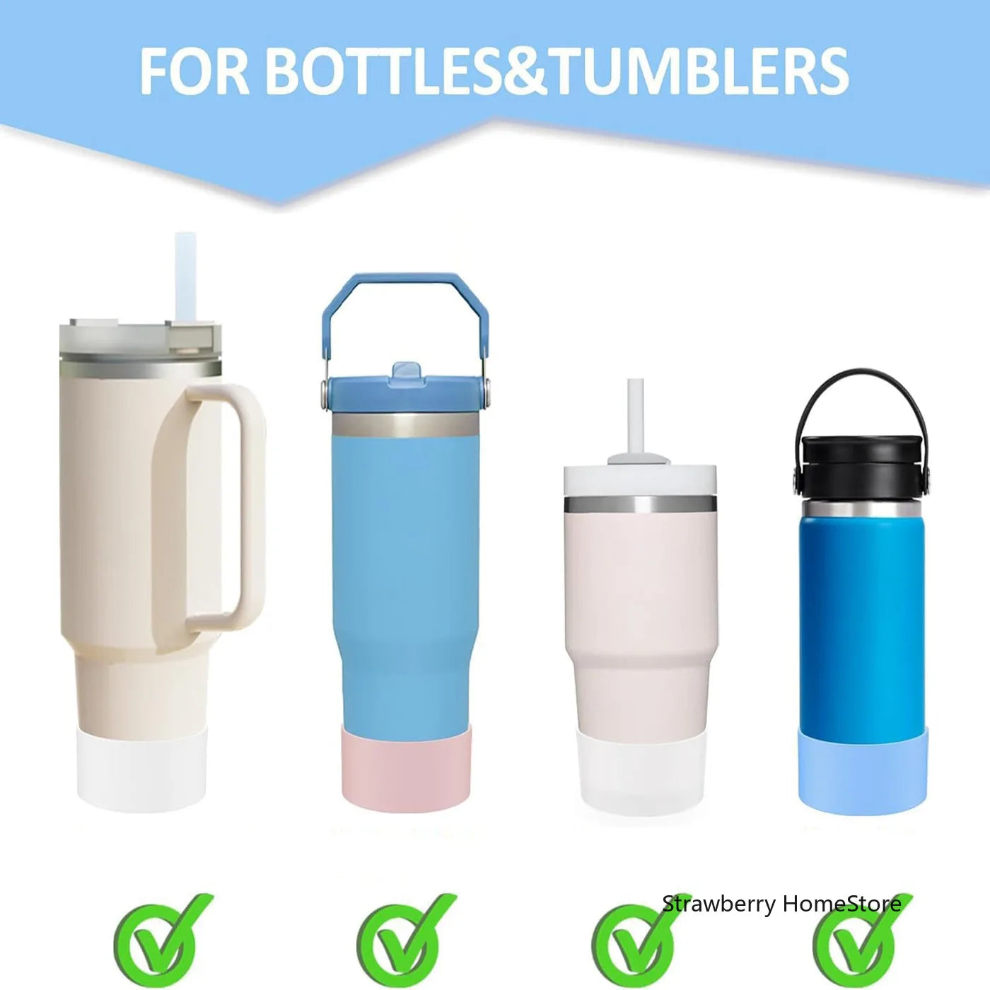 Juego de 3 Cubiertas de Silicona para Vasos con Diseño de Lazo y Cadena de Mariposa Rosa, Accesorios para Vasos de 30/40 oz ﻿
