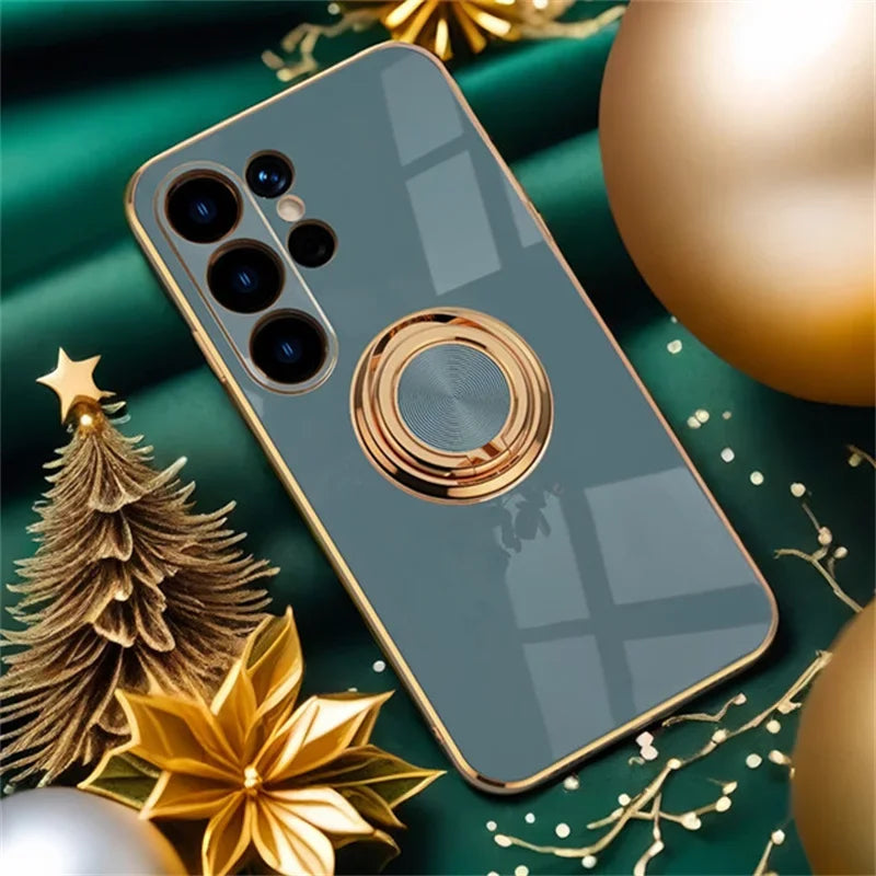 Funda de teléfono con soporte de anillo de TPU de lujo para Samsung Galaxy S25 S24 S23 S22 S21 S20 Note 20 Ultra Plus FE, funda protectora trasera a prueba de golpes