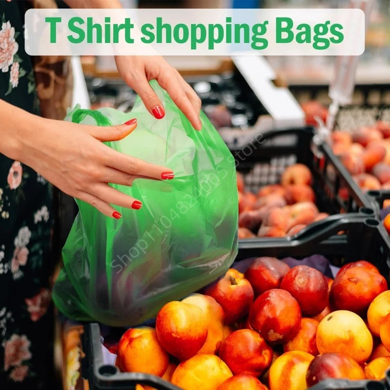 Bolsa de plástico verde de 100 Uds., bolsa de chaleco desechable con asa para cocina, sala de estar, embalaje de alimentos limpios, bolsa de compras para supermercado