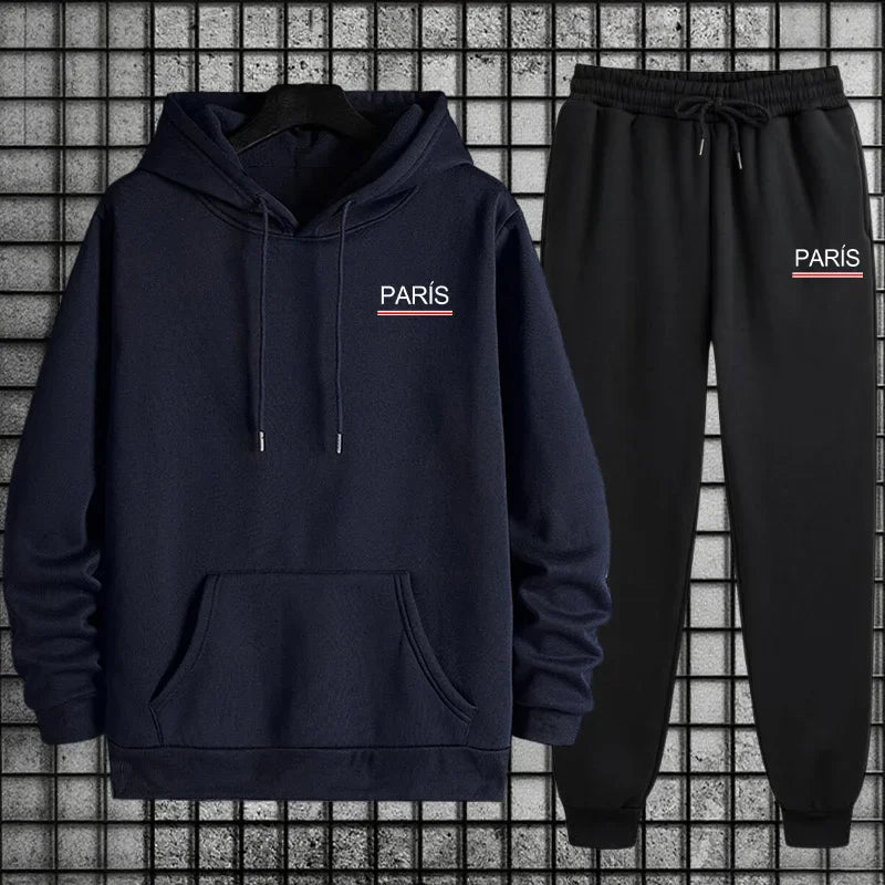 Conjunto Deportivo Esencial para Hombre 2026, Sudadera con Capucha y Pantalones Deportivos Premium para Uso Diario, Moda Deportiva Otoño Invierno Estilo París