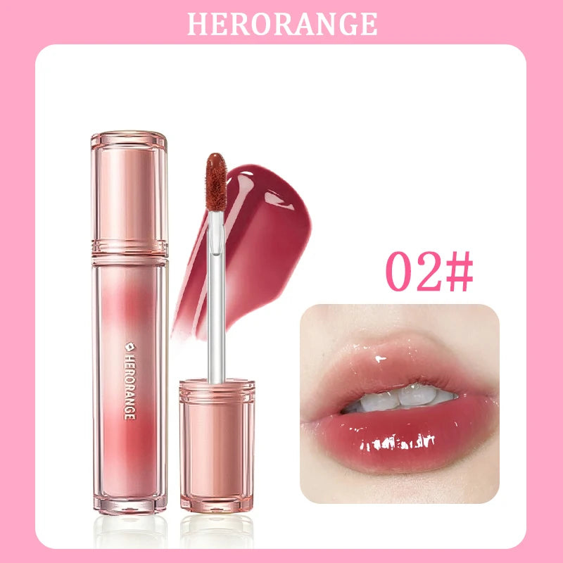 Brillo Labial Herorange Iced Tea, Hidratante, No Reseca, Aumenta el Volumen de los Labios, Estilo Coreano para Maquillaje Diario Natural