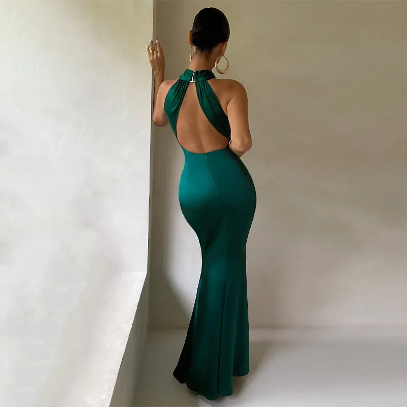 Vestidos de Fiesta Elegantes para Mujer, Vestido Maxi con Cuello Halter y Detalle Cruzado en la Parte Delantera, Vestido de Noche Ajustado