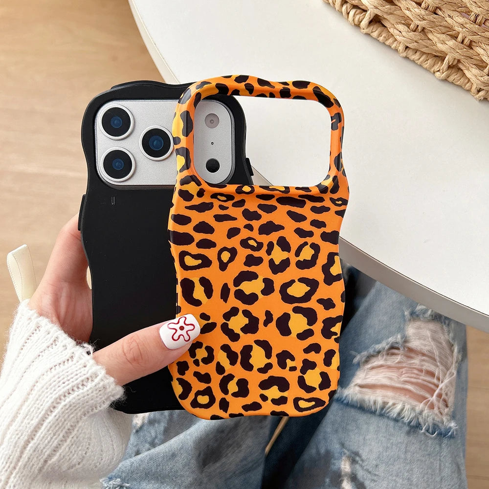 Funda protectora de lujo 2 en 1 con estampado de leopardo degradado a prueba de golpes para IPhone 13 14 15 16 17 Pro Max Wave Edge contraportada