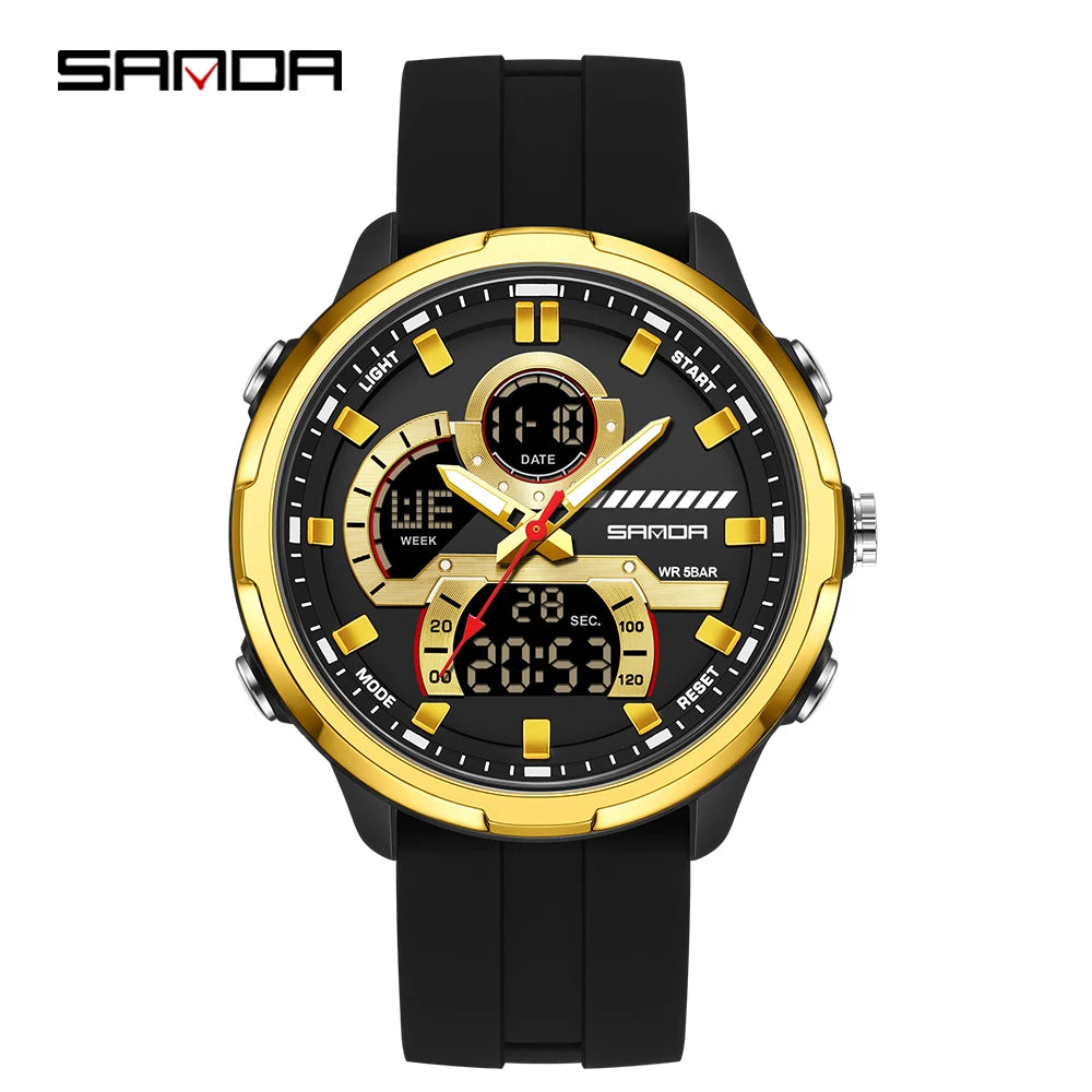 Reloj electrónico de cuarzo SNADA para hombre con pantalla Dual deportivo multifuncional LED resistente al agua reloj electrónico de cuarzo para hombre 9077