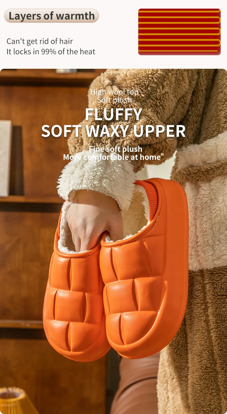 Pantuflas Impermeables de Invierno para Mujer y Hombre, Suela Gruesa de 4 cm, Cálidas y Afelpadas, Zapatos de Interior Antideslizantes, Forradas de Piel, Zuecos Suaves y Acolchados