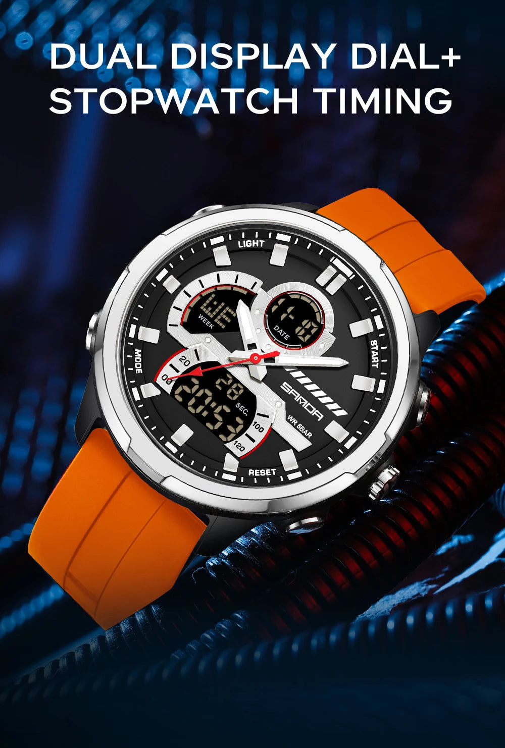 Reloj electrónico de cuarzo SNADA para hombre con pantalla Dual deportivo multifuncional LED resistente al agua reloj electrónico de cuarzo para hombre 9077