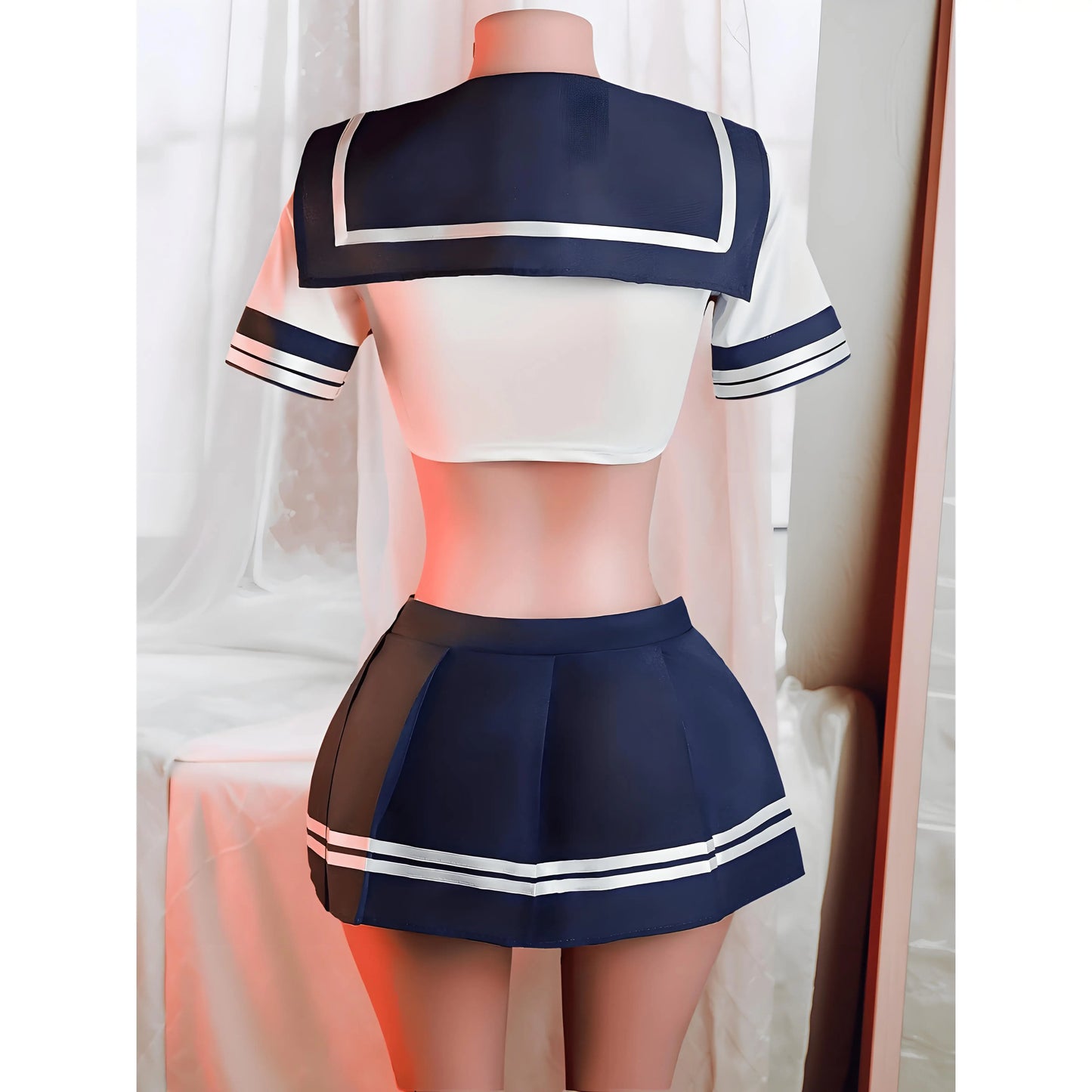 Conjunto de lencería Sexy de marinero para mujer, ropa de dormir de Cosplay de colegiala japonesa, minifalda plisada, Top corto, pijama, 3 uds.