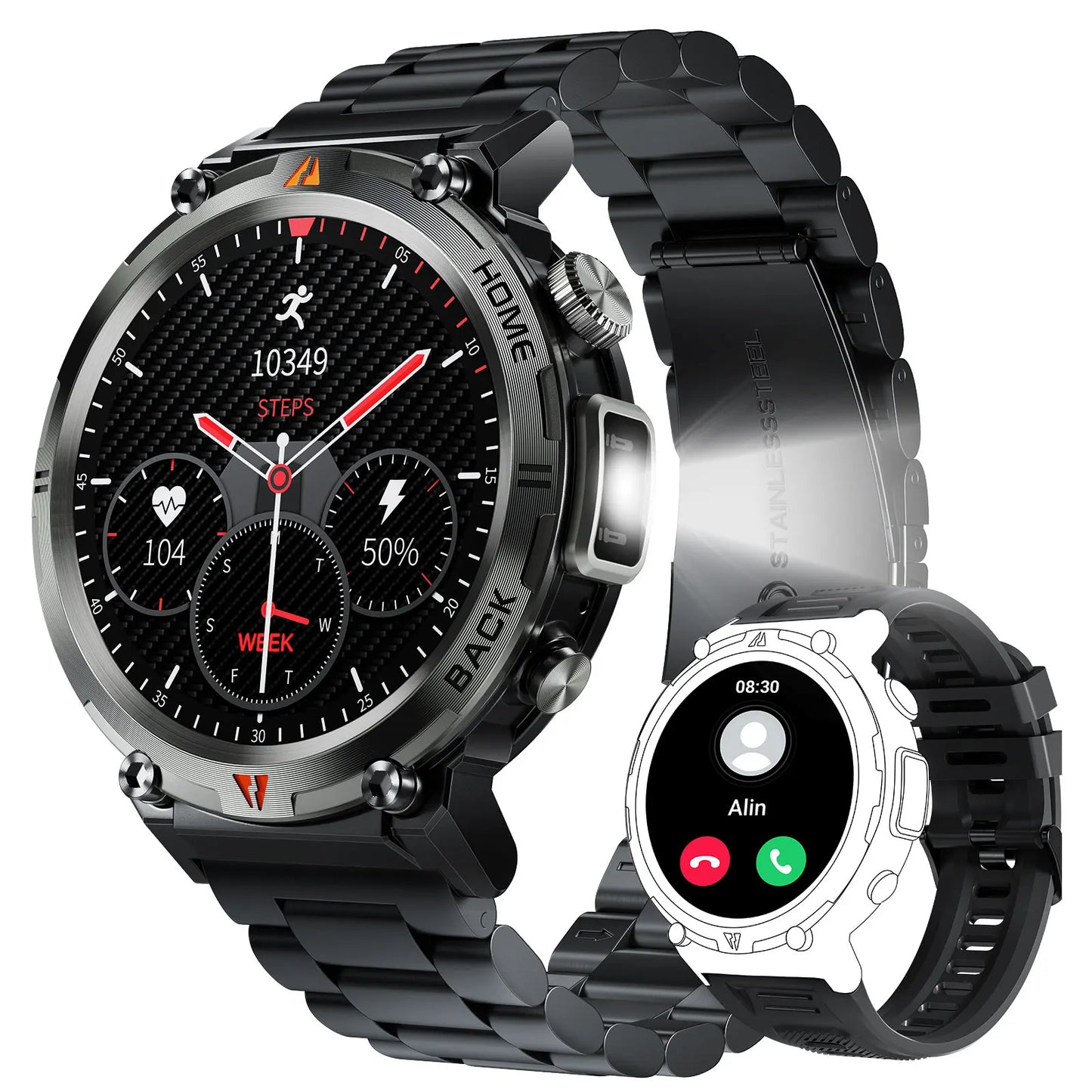 EIGIIS KE3 2025 nuevo reloj inteligente con llamada Bluetooth para hombres pantalla completamente táctil con Monitor de salud linterna de ritmo cardíaco reloj inteligente