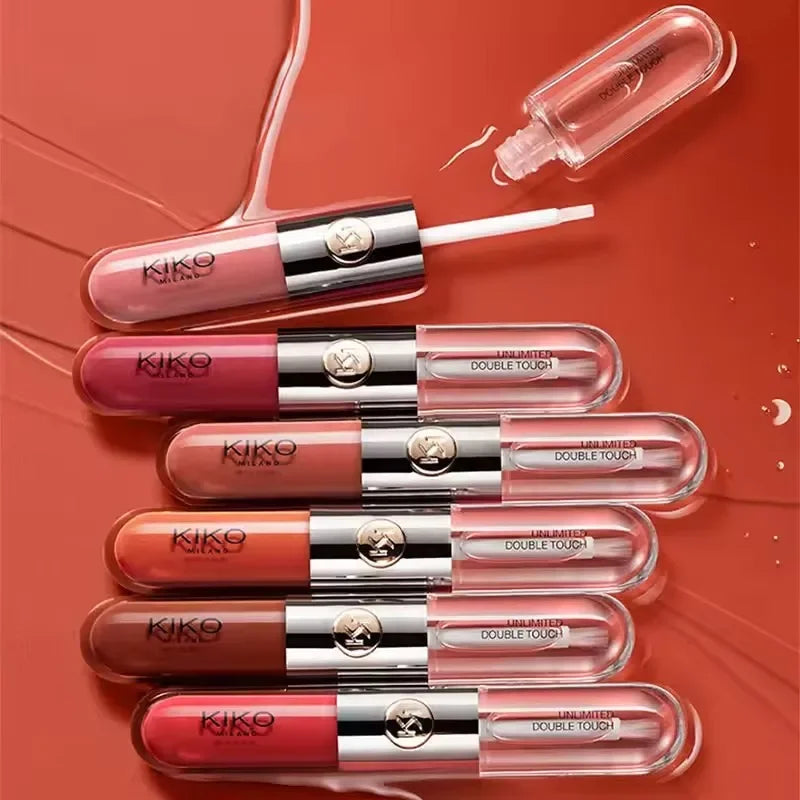 Kiko Labial de Doble Punta Transparente Efecto Espejo, No se Desvanece, No se Transfiere, Brillo Labial Tono Té con Leche, Pasta de Frijol, Maquillaje Labial Natural