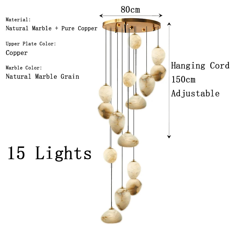 Iluminación colgante de piedra de mármol de alabastro de diseño moderno de alta gama, lámpara de decoración de escalera de isla de cocina española, lámpara de techo LED