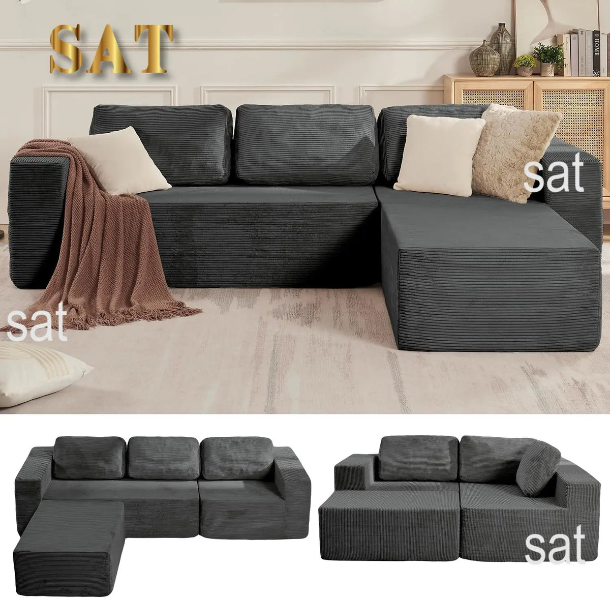 Sofá seccional reversible Cloud de 106" - Asiento profundo, modular en forma de L, tapizado en espuma, sin montaje, salón/dormitorio