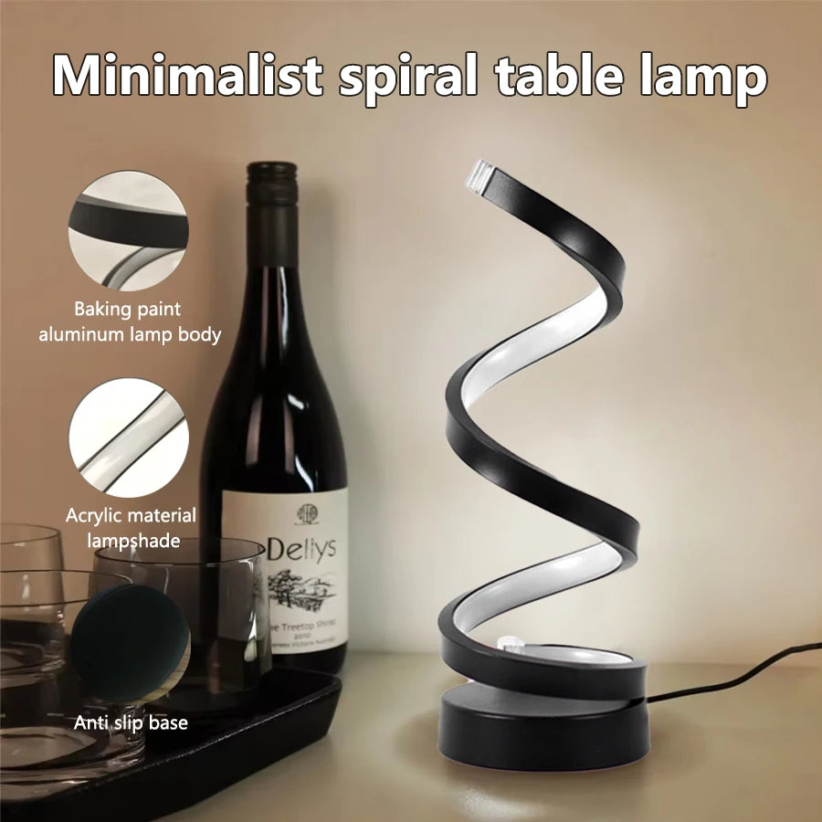 Luz LED nocturna, lámpara de mesa en espiral, lámparas de noche modernas, lámpara de noche regulable, decoración para oficina, sala de estar y dormitorio, luces nocturnas