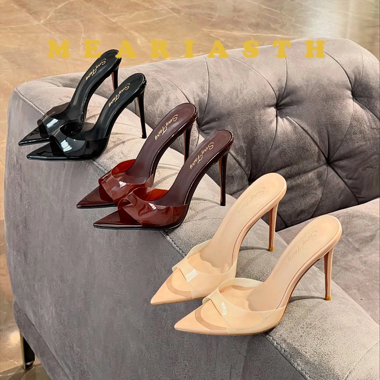 Zapatillas de tacón alto transparentes, sandalias altas sin cordones con punta abierta y tacón fino a la moda, estilo descalzo a la moda
