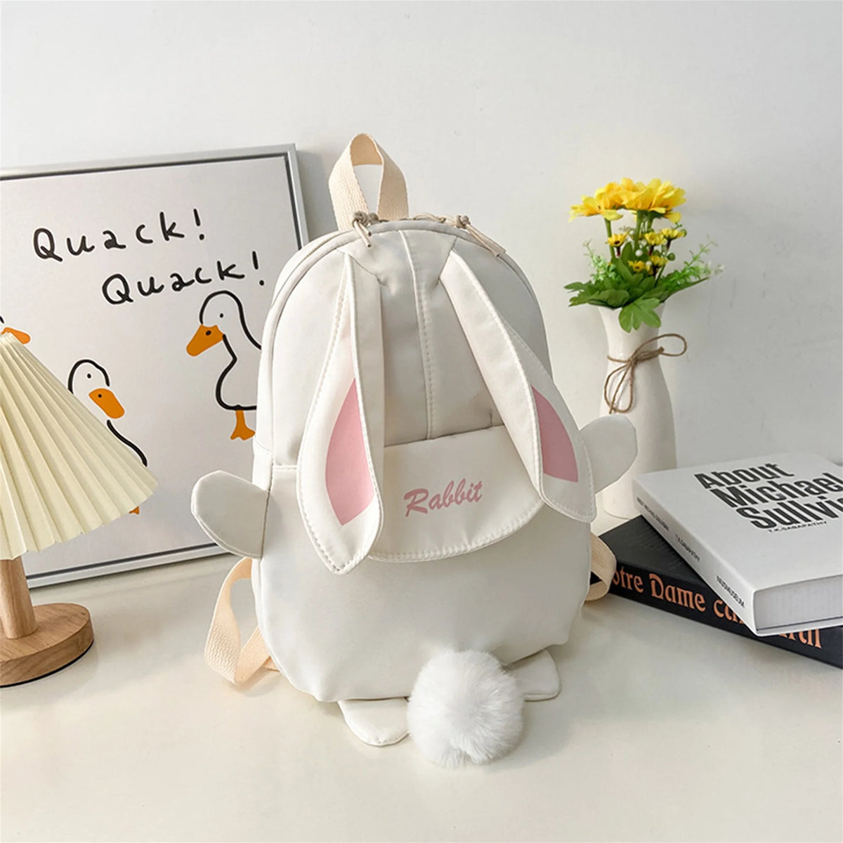 Mochila con orejas de conejo para niña, mochila escolar informal impermeable de gran capacidad, mochila escolar con cremallera suave, viajes y regalos sólidos para adolescentes