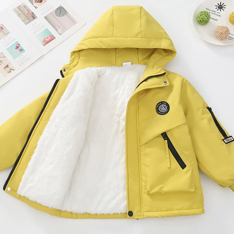 Abrigo de Felpa y Algodón para Niños, Otoño-Invierno 2026, Parka para Niños de 4 a 14 Años, Chaqueta con Capucha, Impermeable, Gruesa y Cálida, Cortavientos Informal