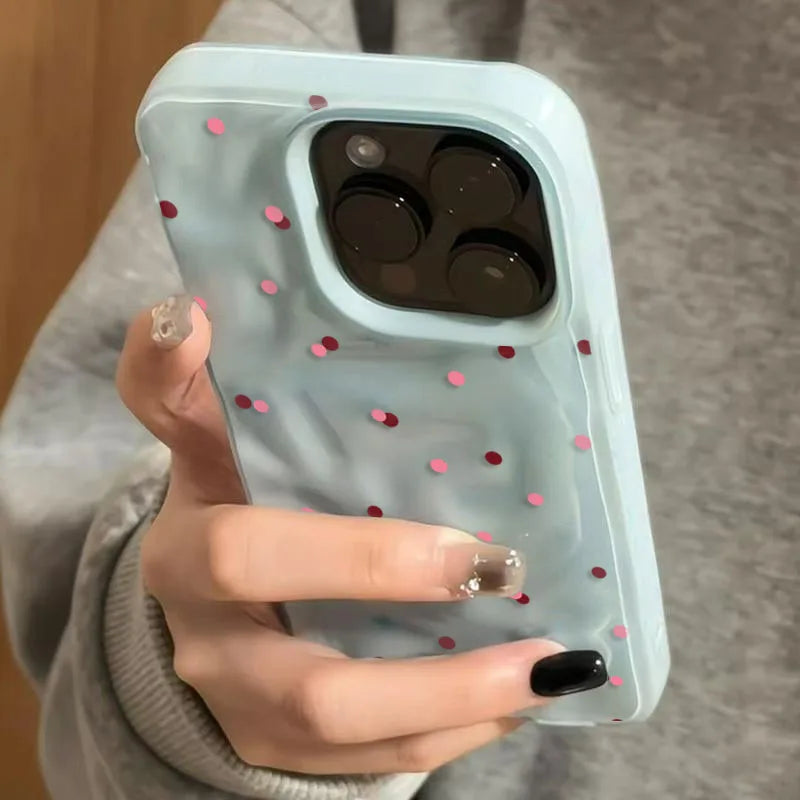 Funda de teléfono con textura de lunares de amor para iPhone 15 16 17 Pro Max, fundas para iPhone 13 14 12 11 Pro 16 Plus 17 Air, funda a prueba de golpes
