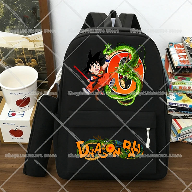Juego de 2 Mochilas de Dragon Ball, Estuches para Lápices, Anime Son Goku, Bolsas de Hombro con Letras, Estuches para Bolígrafos, Mochilas Escolares Grandes de Dibujos Animados para Exteriores, Regalo