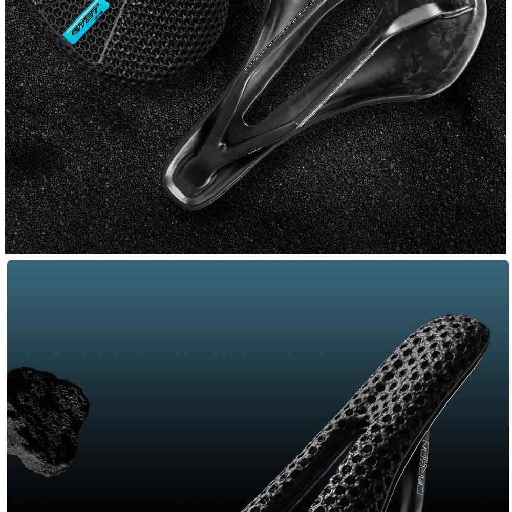 RYET-sillín de carbono para bicicleta con estampado 3D, 140mm, 142mm, superligero, para carreras de montaña, EVA, cojín para asiento de bicicleta, pieza de asiento para ciclismo