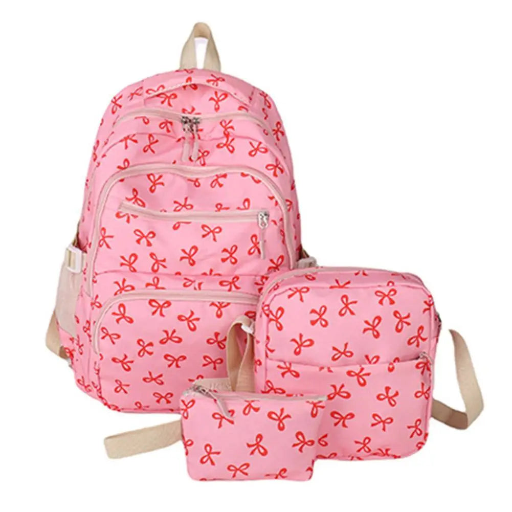 Conjunto de mochila de 3 uds., mochila con lazo de gran capacidad, bolso escolar de nailon con estampado de lazo, mochila para estudiantes con correa ajustable