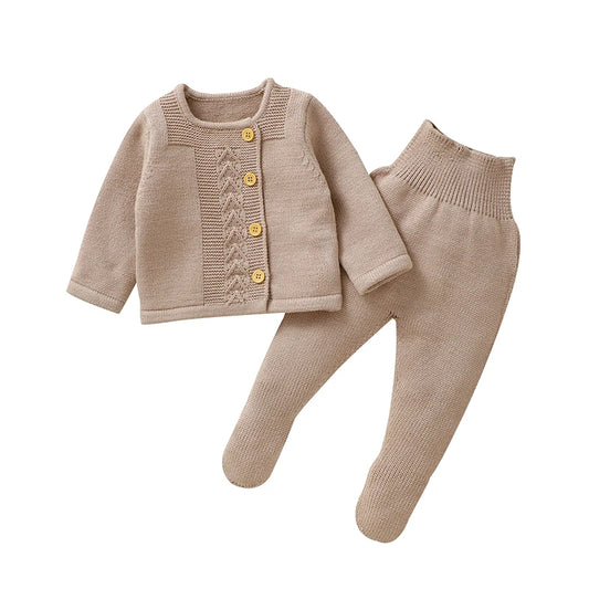 Conjuntos de ropa para niñas pequeñas, suéteres lisos de manga larga, cárdigans y pantalones, trajes tejidos para recién nacidos de 0 a 9m, chándales de 2 uds.