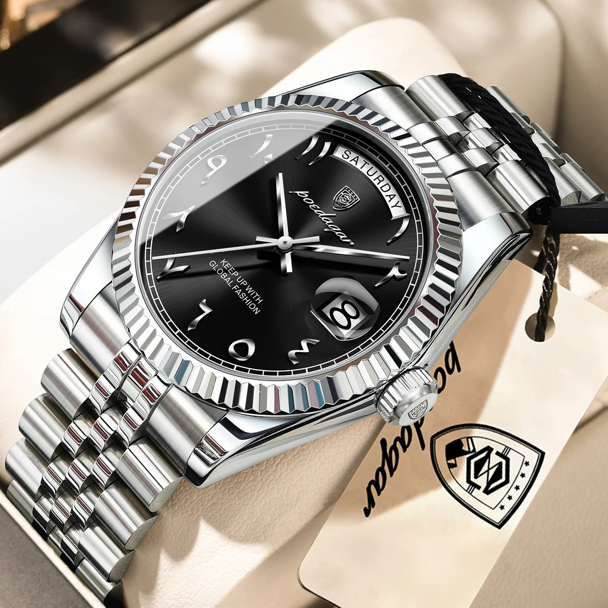 Reloj de Pulsera para Hombre de la Marca POEDAGAR, a la Moda, Resistente al Agua, con Fecha y Día de la Semana, Reloj de Negocios para Hombre, de Acero Inoxidable, de Alta Calidad, de Cuarzo
