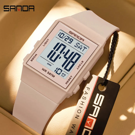 Relojes de Moda SANDA para Mujer, Reloj Deportivo con Correa de Silicona, Resistente al Agua 3ATM, Pantalla LED Digital, Regalo para Mujer
