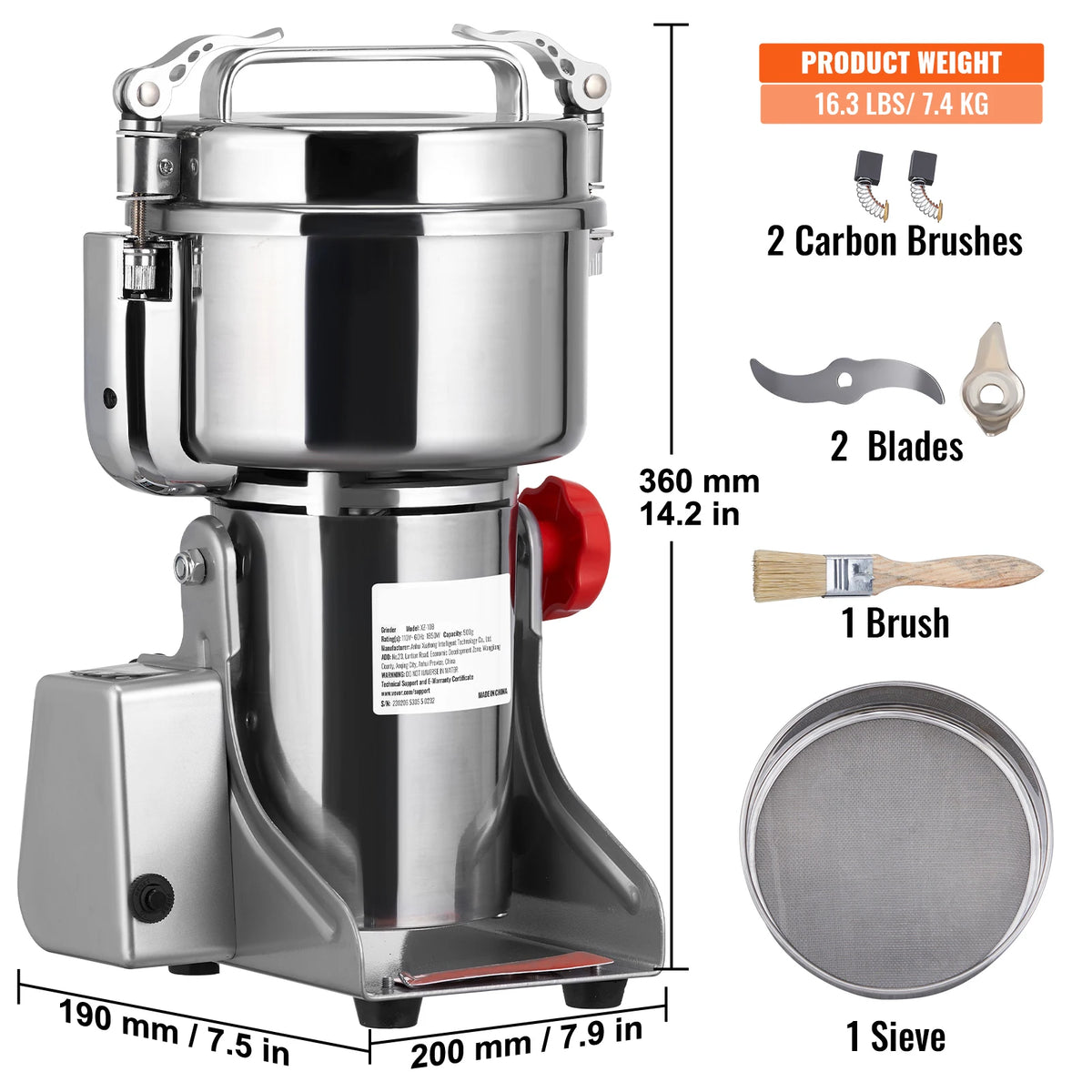 SucceBuy-molinillo de granos eléctrico, molinillos de especias oscilantes comerciales para hierbas secas, granos, especias, cereales, café y maíz, 150-2500g