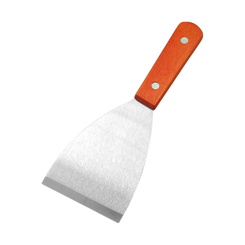 Espátula oblicua de acero inoxidable para carne, hamburguesa, panqueque, Pizza, pala raspadora, mango de madera, utensilios de barbacoa, herramientas de cocina