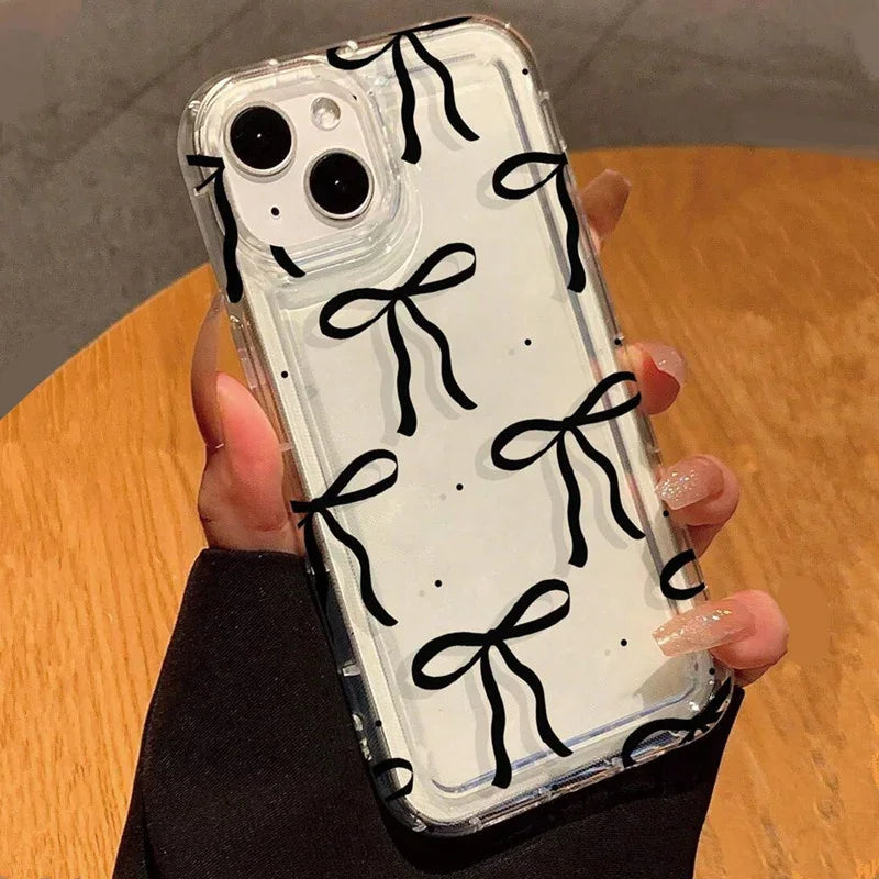Bonita funda de teléfono con lazo de corazón rosa para IPhone 17 16 15 14 13 12 11 Pro Max 13 12 Mini 17Air 16e, fundas transparentes suaves a prueba de golpes