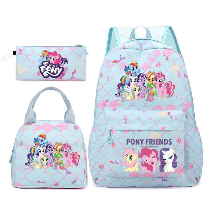 Juego de 3 mochilas My Little Pony para niños, mochila escolar para niñas, mochila escolar para adolescentes, mochila arcoíris para mujeres