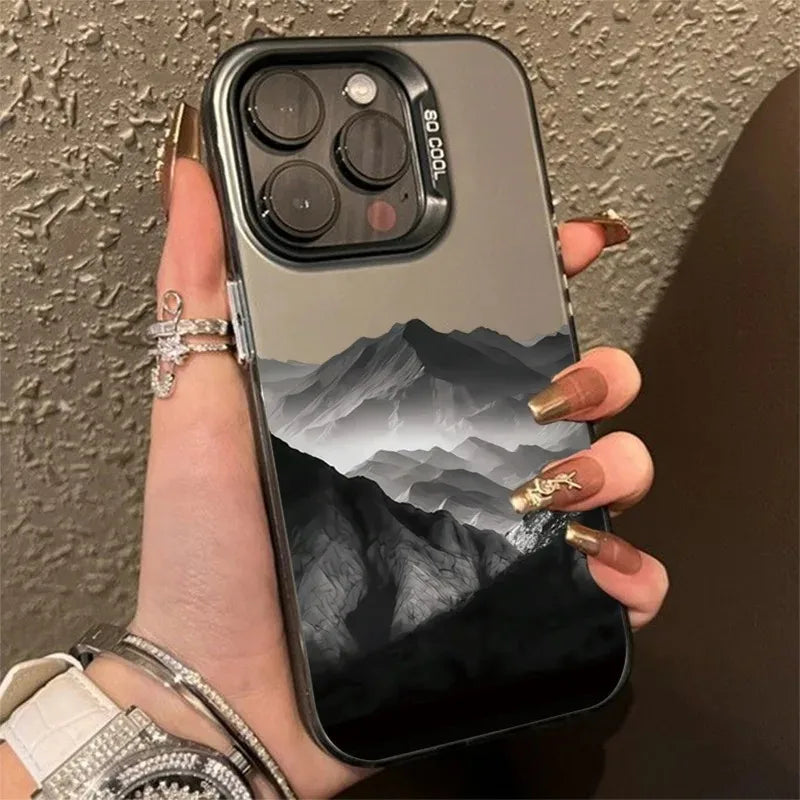 Funda de teléfono para iPhone 16E, fundas para iPhone 16 15 14 13 11 12 Pro Max 16 15 14 Plus, nueva funda colorida para teléfono con estampado de vista de montaña